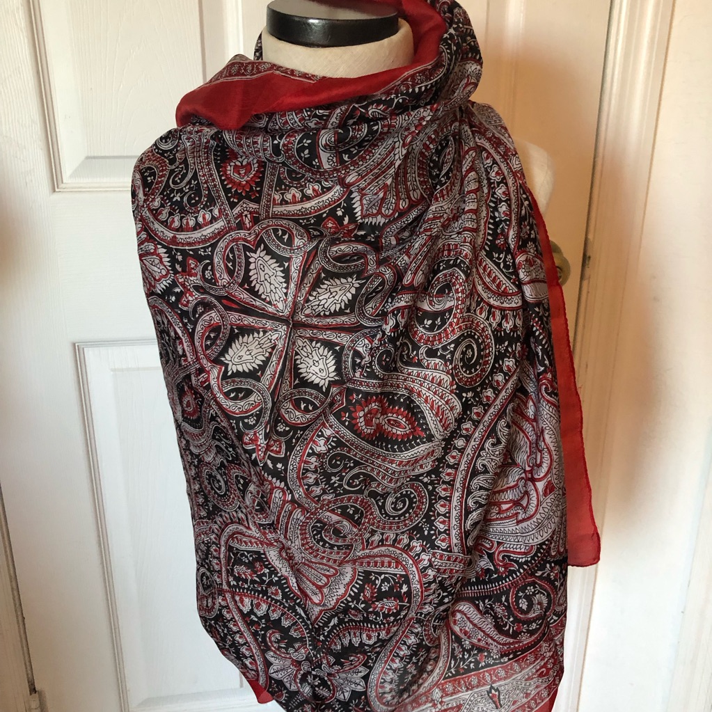 Vintage 100 Silk Paisley Red Printed Scarf